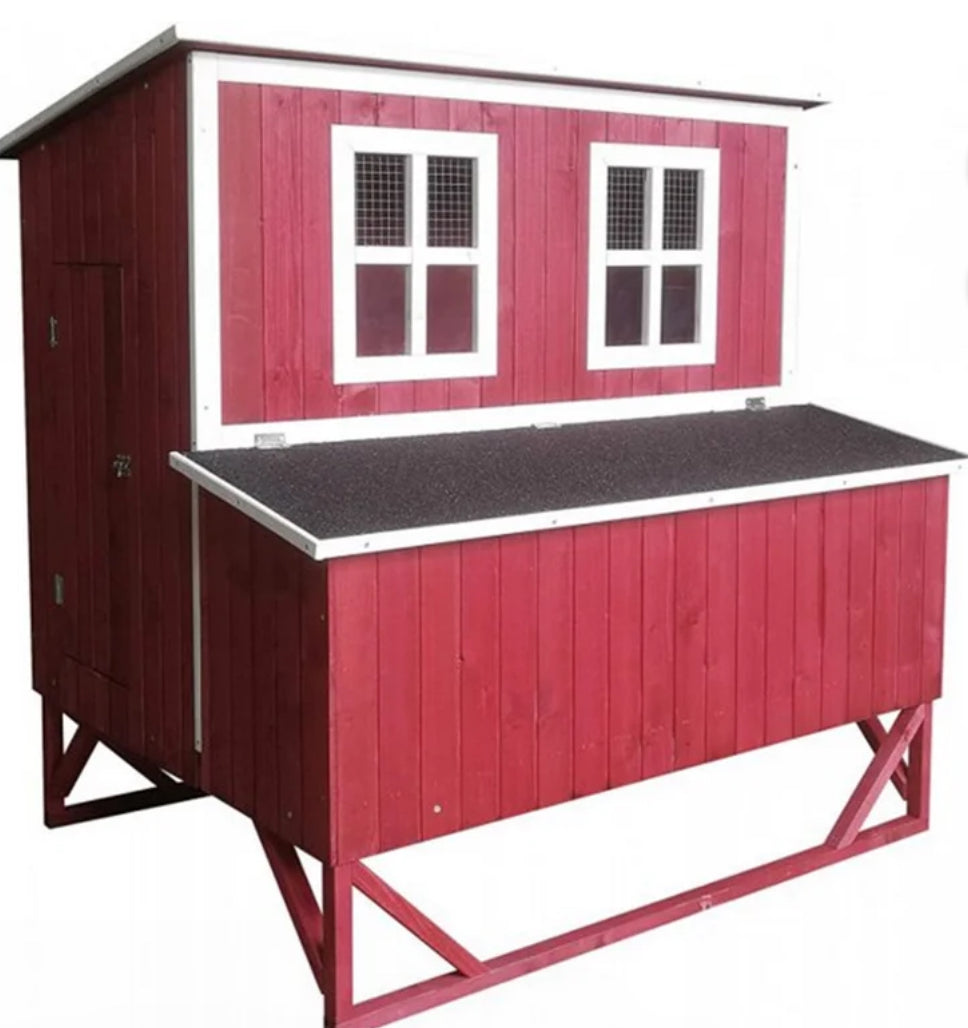 Large Wood Chicken Coop Hen House 4-8 Chickens 4 Nesting Box