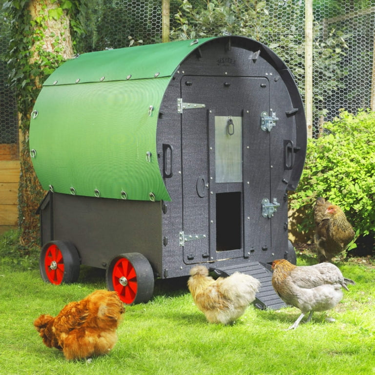 Nestera The Wagon 100% Recycled Plastic Chicken Coops for 5 Giant Fowls, 6 Medium Size Chickens or 10 Bantams, Green