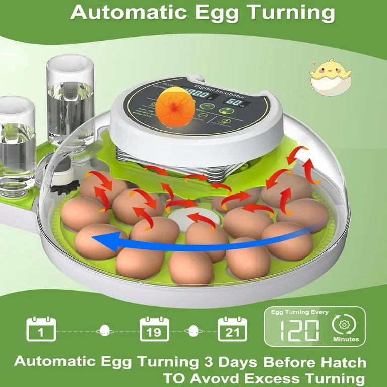 Incubators for Hatching Eggs, 18 Egg Incubator with Automatic Egg Turning and Humidity Control, Automatic Water Adding, LED Egg Candler, for Hatching Chickens, Duck, Quail, Goose Eggs