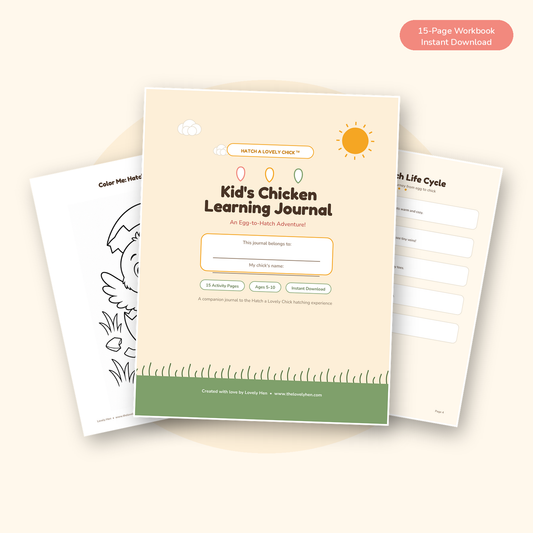 Kid's Chicken Learning Journal - 15-page printable workbook with life cycle chart, observation log, coloring pages, and certificate